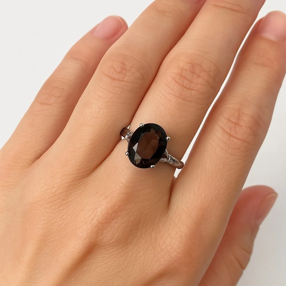 Smoky Quartz Adjustable Stainless Steel Ring